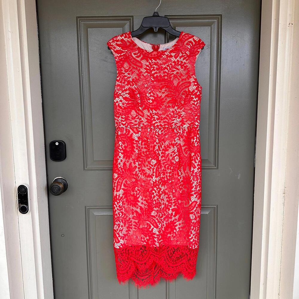 Minuet Red Lace Sheath Dress Medium
